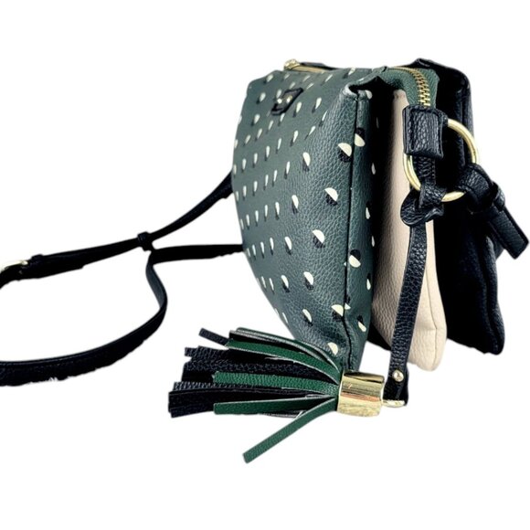 Olive Green Crossbody Bag Black-Cream Color Block -Triple Pockets-Stylish Tassle - Picture 2 of 12